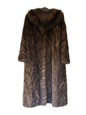 Vintage Mink & Sable Fur Coat Full Length Chevron Mob Wife Luxury Brown Fur